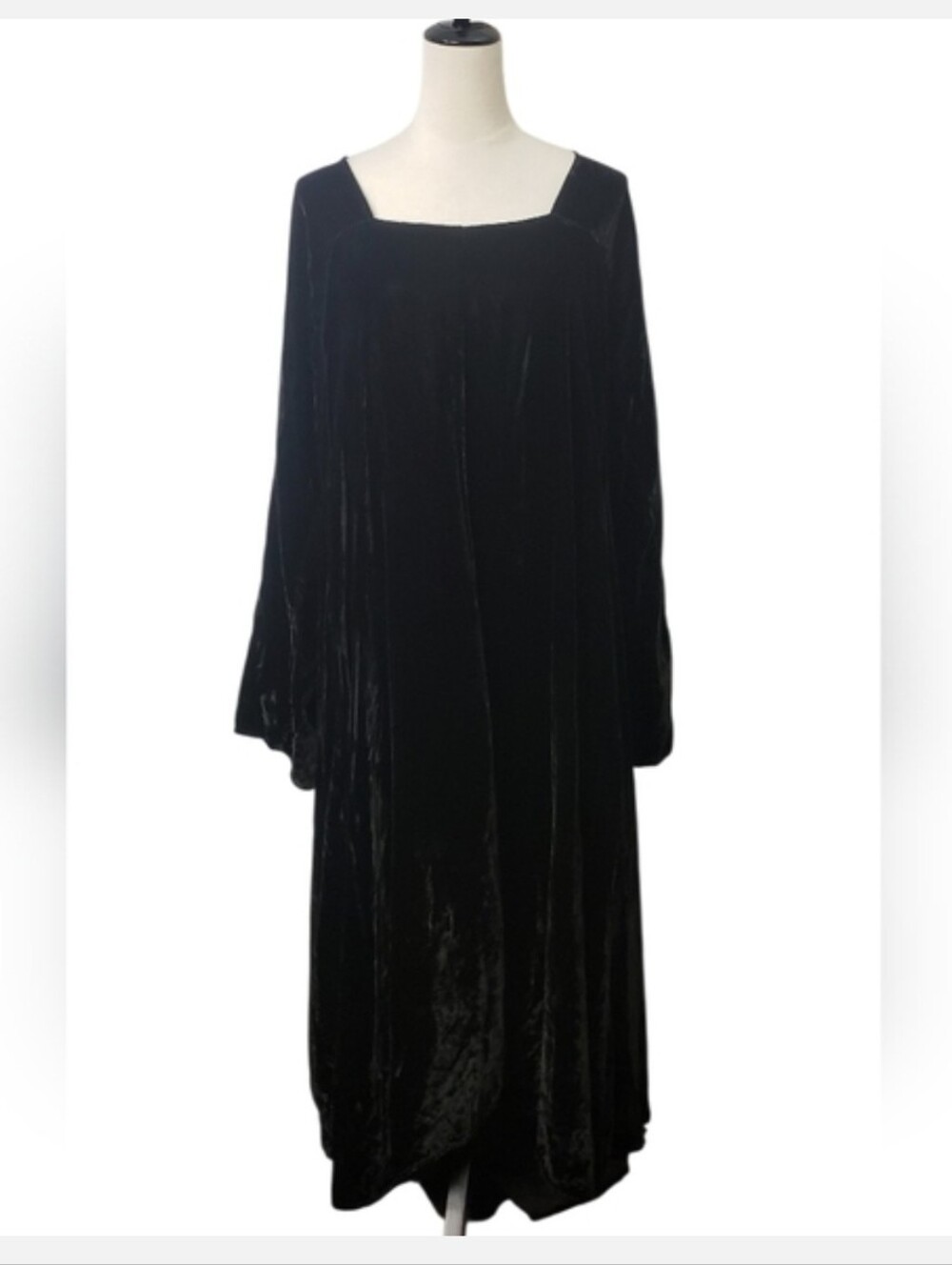 Women's Black Velvet Square Neck High Low Maxi Dress Witchy Goth Victorian - Picture 2 of 13